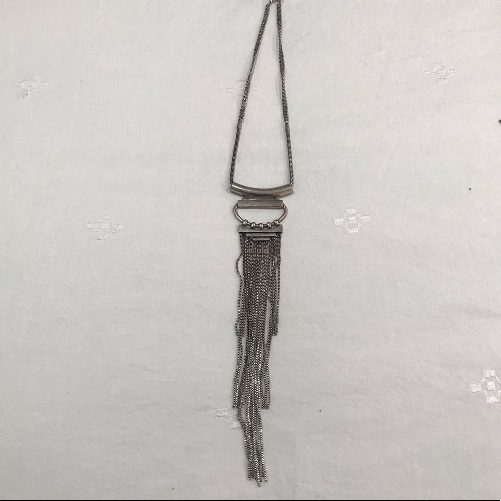 Long Silver Fringe Necklace